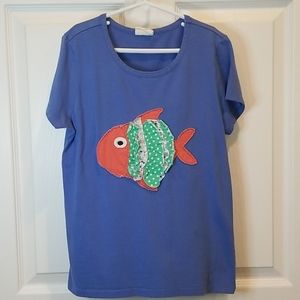 Mini Boden Fish Applique Short Sleeve T Shirt, 12